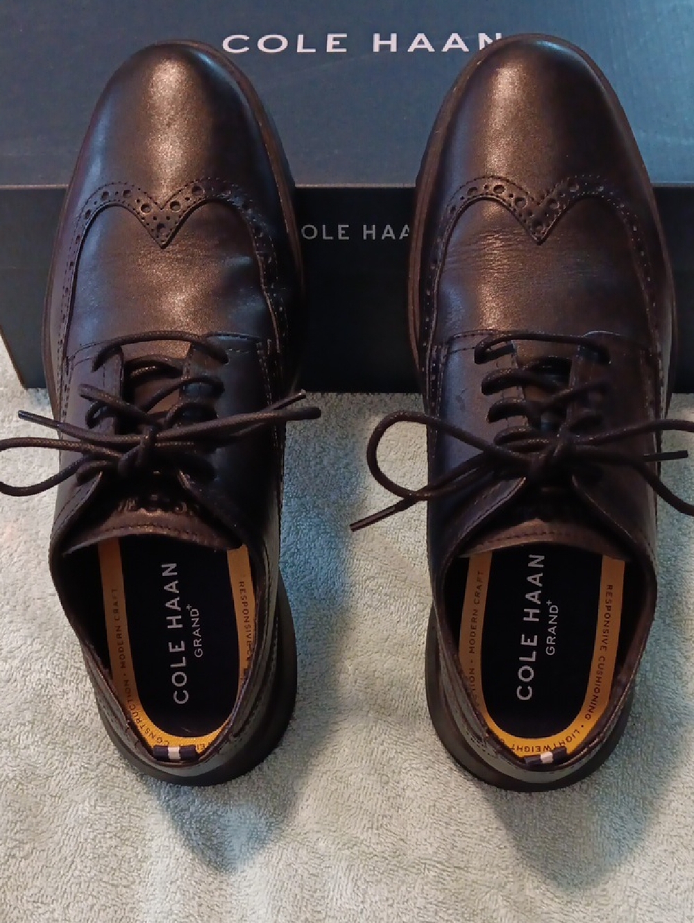 Cole Haan Grand Black Leather Wingtip Shoes